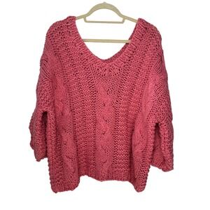 POL Women's Pink Chunky Cable Knit Cropped Oversized Sweater Size Small